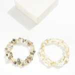 Wholesale set Three Beaded Stretch Bracelets Metal Tones Pearls D
