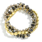 Wholesale set Three Beaded Stretch Bracelets Metal Tones Faceted Beads Stone