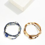 Wholesale set Three Beaded Stretch Bracelets Gold Tones Faceted Stone Beads D