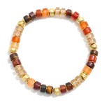 Semi Precious Stone Beaded Bracelet Featuring Metal Tone Accents 

- Approximately 3.5" D