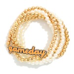 Wholesale set Five Pearl Metal Beaded Stretch Bracelets Enamel Gameday Charm D