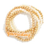 Wholesale set Five Pearl Metal Beaded Stretch Bracelets Enamel Gameday Charm D