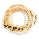 Wholesale set Five Pearl Metal Beaded Stretch Bracelets Enamel Gameday Charm D