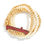 Wholesale set Five Pearl Metal Beaded Stretch Bracelets Enamel Gameday Charm D