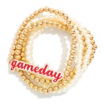 Wholesale set Five Pearl Metal Beaded Stretch Bracelets Enamel Gameday Charm D