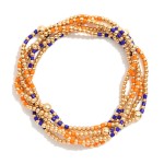 Wholesale set Five Game Day Beaded Stretch Bracelets Heishi Beads Metal Tones D