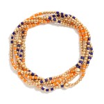 Wholesale set Five Game Day Beaded Stretch Bracelets Heishi Beads Metal Tones D