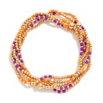 Wholesale set Five Game Day Beaded Stretch Bracelets Heishi Beads Metal Tones D
