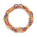 Wholesale set Five Game Day Beaded Stretch Bracelets Heishi Beads Metal Tones D