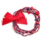 Wholesale set Five Game Day Beaded Stretch Bracelets Ribbon Bow Detail Criss Cro