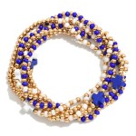 Wholesale set Six Beaded Stretch Bracelets Metal Tones Plus Cross Beads D