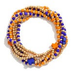 Wholesale set Six Beaded Stretch Bracelets Metal Tones Plus Cross Beads D