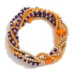 Wholesale set Six Beaded Stretch Bracelets Metal Tones Plus Cross Beads D