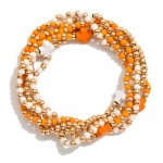 Wholesale set Six Beaded Stretch Bracelets Metal Tones Plus Cross Beads D