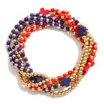 Wholesale set Six Beaded Stretch Bracelets Metal Tones Plus Cross Beads D