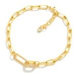Wholesale paperclip Chain Link Bracelet Rhinestone Studded Links Gold Dipped D E