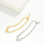Wholesale paperclip Chain Link Bracelet Rhinestone Studded Links Gold Dipped D E