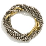 Wholesale set Six Faceted Bead Metal Beaded Stretch Bracelets D