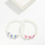 Wholesale pearl Beaded Stretch Bracelet Chinoiserie Bead Details D