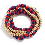Set Of Five Beaded Stretch Bracelets Featuring Metal Tones & Heishi Beads 

- Approximately 3" D