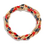 Wholesale set Five Metal Beaded Stretch Bracelets Glass Crystal Beads D