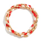 Wholesale set Five Metal Beaded Stretch Bracelets Glass Crystal Beads D