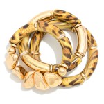 Wholesale set Three Leopard Print Stretch Bracelet Gold Accents D