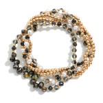 Wholesale set Five Beaded Stretch Bracelets Metal Tones Faceted Beads Pearls D