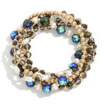 Wholesale set Four Beaded Stretch Bracelets Faceted Beads Pearl Gold Tones D