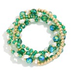 Wholesale set Four Beaded Stretch Bracelets Faceted Beads Pearl Gold Tones D