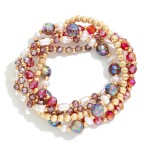 Wholesale set Four Beaded Stretch Bracelets Faceted Beads Pearl Gold Tones D