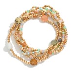 Wholesale set Seven Beaded Stretch Bracelets Metal Stone Seed Beads D