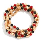 Wholesale set Five Metal Squared Beaded Stretch Bracelets Glass Crystal Beads D