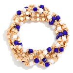 Wholesale set Five Metal Squared Beaded Stretch Bracelets Glass Crystal Beads D