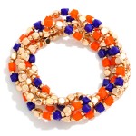Wholesale set Five Metal Squared Beaded Stretch Bracelets Glass Crystal Beads D