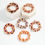 Wholesale set Five Metal Squared Beaded Stretch Bracelets Glass Crystal Beads D
