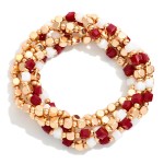 Wholesale set Five Metal Squared Beaded Stretch Bracelets Glass Crystal Beads D