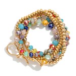 Wholesale set Five Beaded Stretch Bracelets Faceted Beads Metal Tones Knotted Me