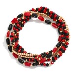 Set Of Seven Metal Tone Mix Beaded Stretch Bracelet Featuring Gold Tones 

- Approximately 3" L