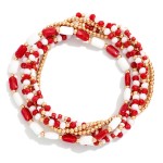 Wholesale set Seven Metal Mix Beaded Stretch Bracelet Gold Tones L