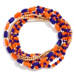 Wholesale set Seven Metal Mix Beaded Stretch Bracelet Gold Tones L