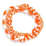 Wholesale set Seven Metal Mix Beaded Stretch Bracelet Gold Tones L