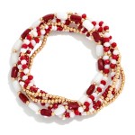 Wholesale set Seven Metal Mix Beaded Stretch Bracelet Gold Tones L