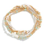 Wholesale set Six Beaded Stretch Bracelets Heishi Beads Metal Tones Pearl East W