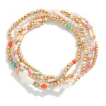 Wholesale set Six Beaded Stretch Bracelets Heishi Beads Metal Tones Pearl East W