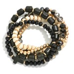 Wholesale set Five Beaded Stretch Bracelets Metal Tones Stone Faceted Beads D