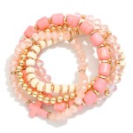 Wholesale set Five Beaded Stretch Bracelets Metal Tones Stone Faceted Beads D