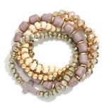 Wholesale set Five Beaded Stretch Bracelets Metal Tones Stone Faceted Beads D