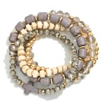 Wholesale set Five Beaded Stretch Bracelets Metal Tones Stone Faceted Beads D