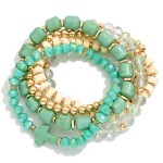 Wholesale set Five Beaded Stretch Bracelets Metal Tones Stone Faceted Beads D